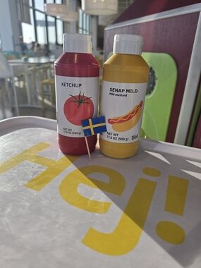 IKEA Red Ketchup & Yellow Mild Mustard Bottle.both full